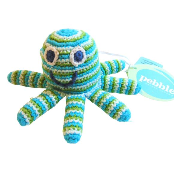 Pebble Hathay Bunano Octopus Baby Toy Handmade Hand Knitted Blue Green Yarn New - Picture 1 of 5